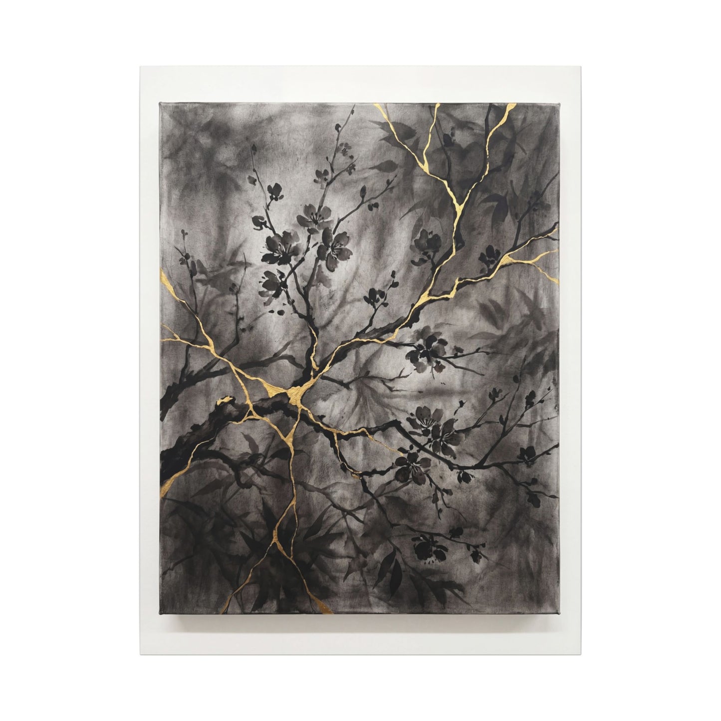 Kanso Cherry Blossom Canvas Art - Kintsugi Crackle Gold
