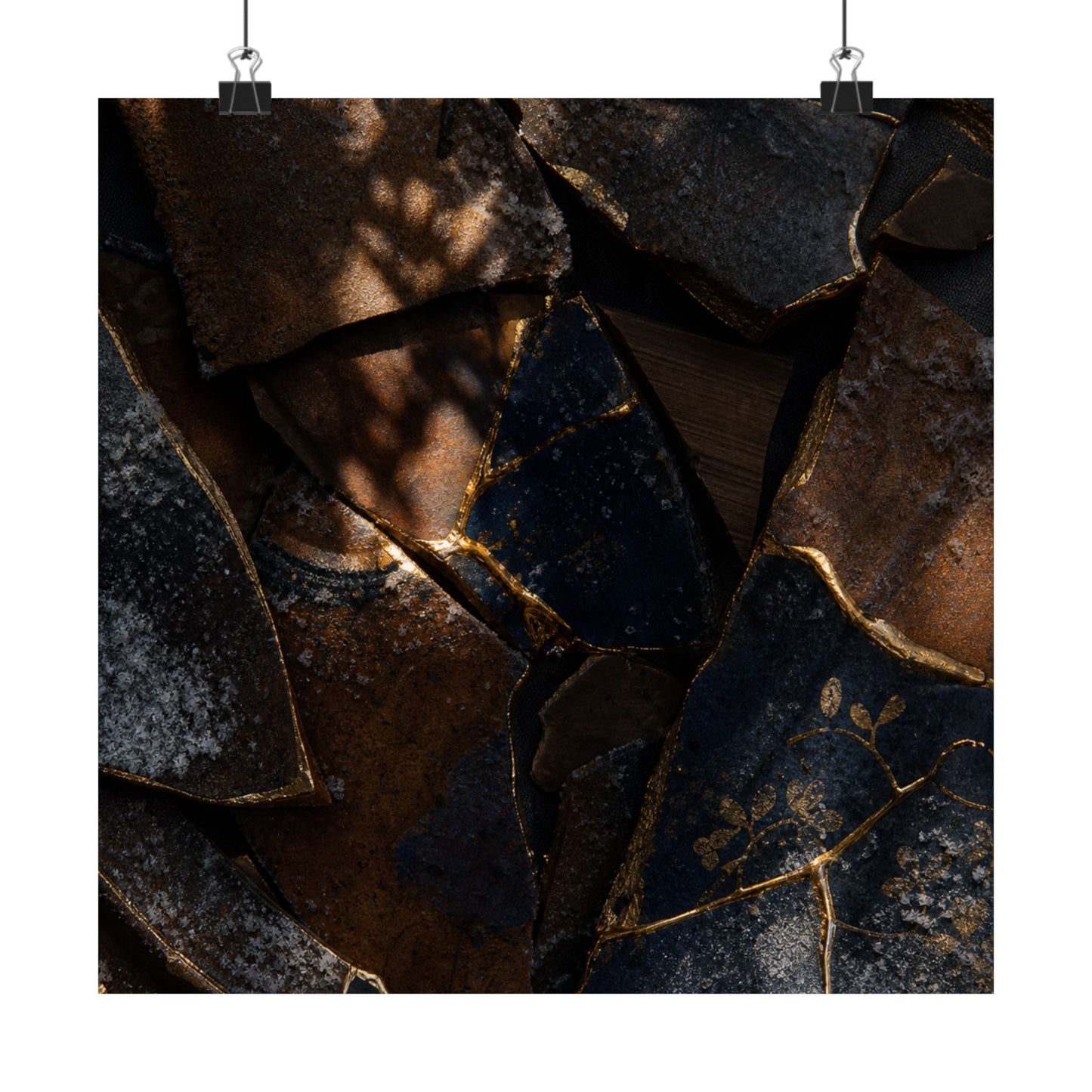 Fukinsei Broken Pottery Wall Art Print - Dark Japandi Dark Texture