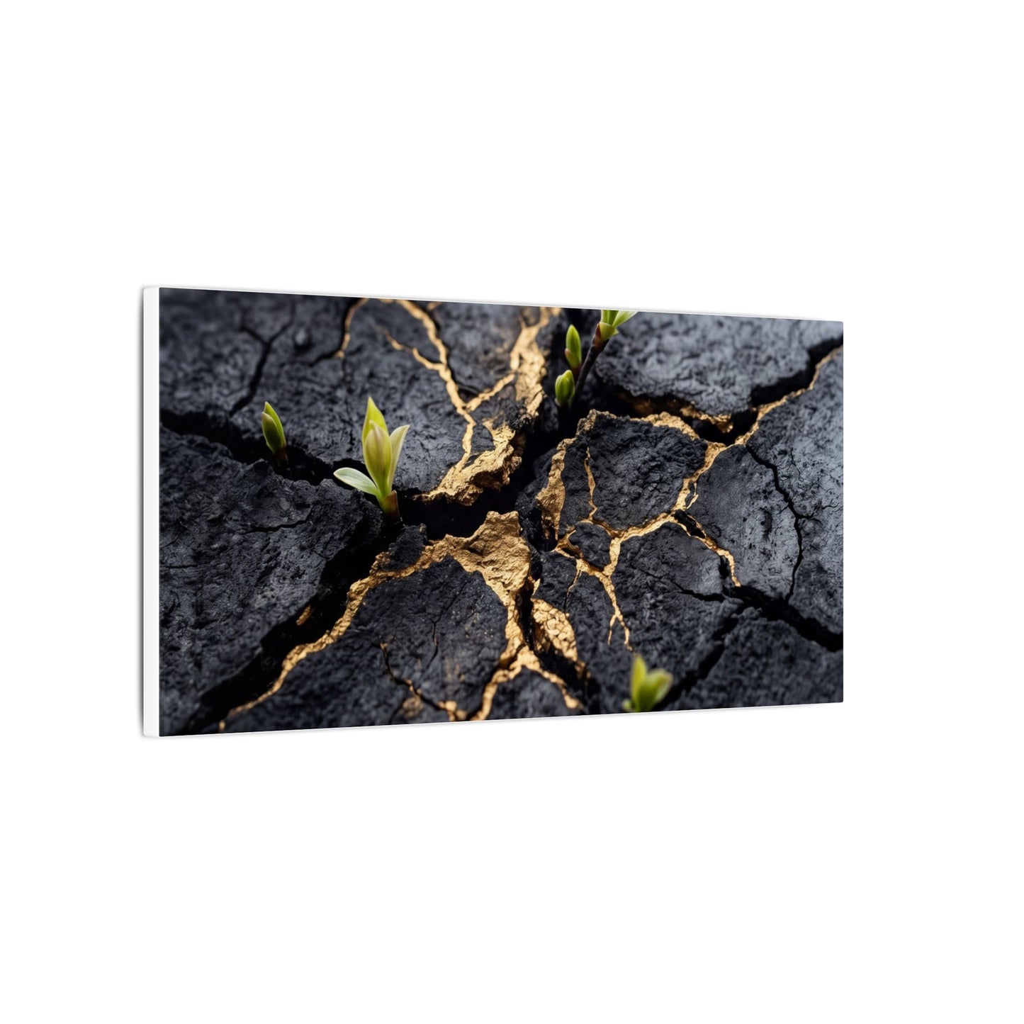Ma Cracked Earth Canvas Art - Dark Japandi Charcoal Ink
