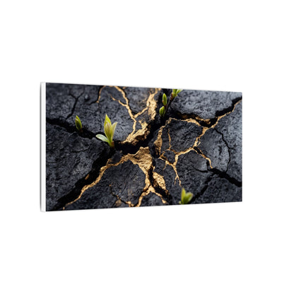 Ma Cracked Earth Canvas Art - Dark Japandi Charcoal Ink