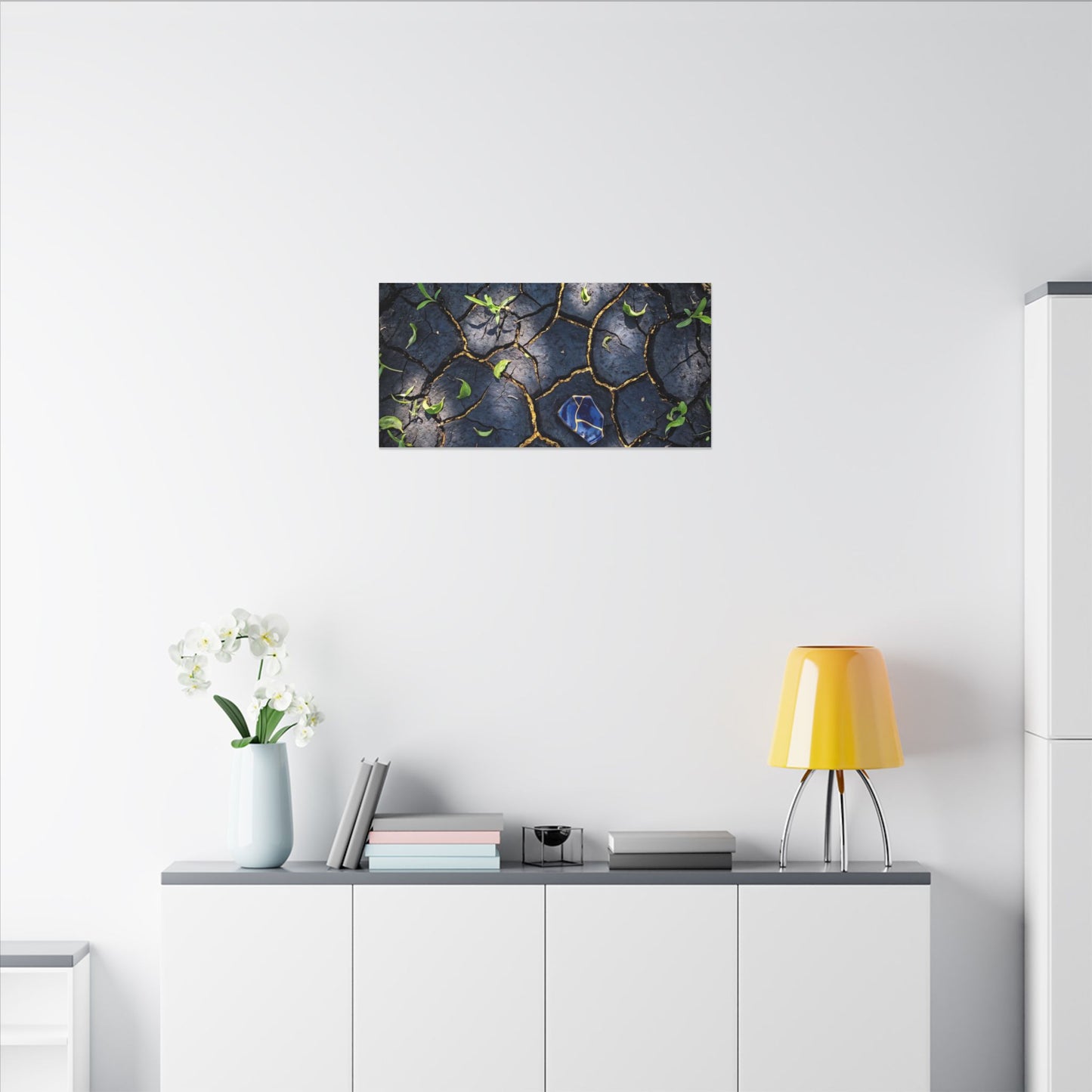 Cracked Earth Canvas Art | Spring Dark Japandi Moody Minimal Art