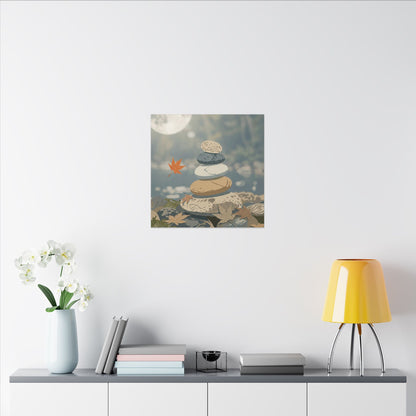 Warm River Stones Canvas Art - Japanese Pattern Japandi