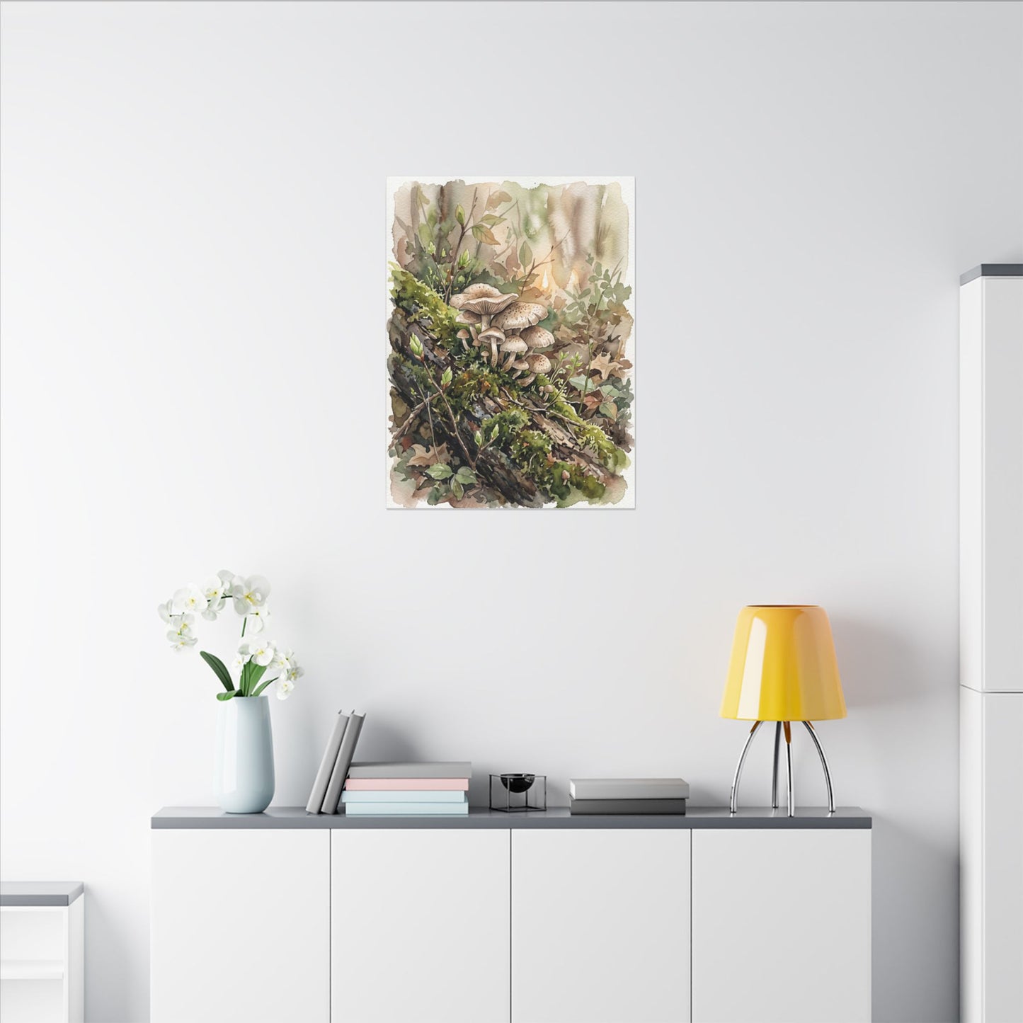 Wild Mushrooms Canvas Art | Spring Japandi Watercolor Art