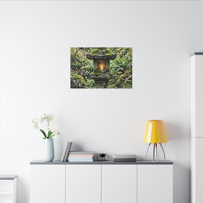 Neutral Stone Lantern Canvas Art - Japanese Pattern Japandi