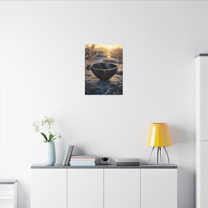 Ceramic Bowl Canvas Art | Winter Kintsugi Gold Repair Art