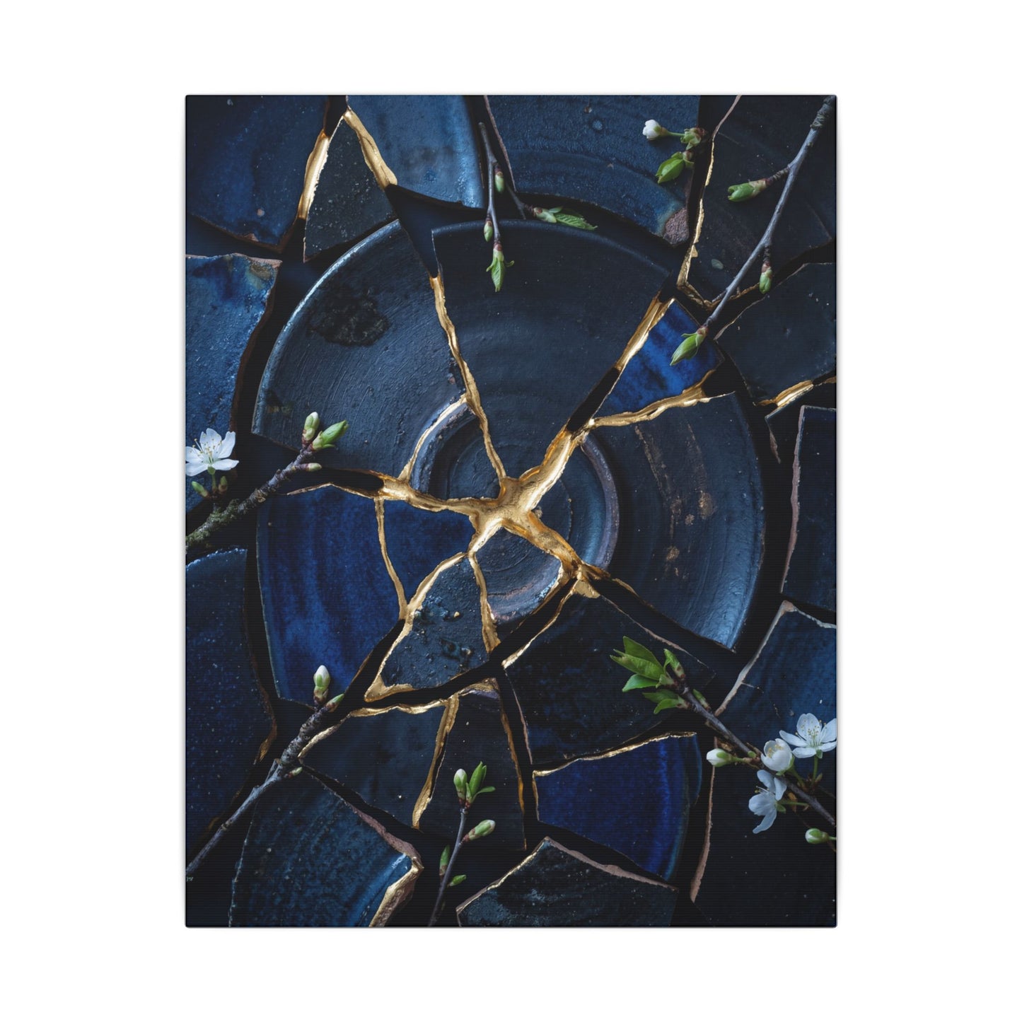 Moonlight Broken Pottery Canvas Art - Kintsugi Fukinsei