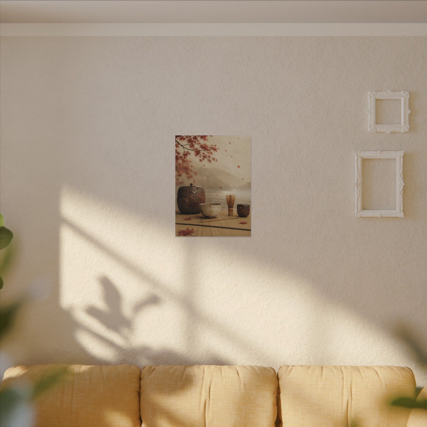 Tea Ceremony Canvas Art | Autumn Kintsugi Gold Vein Art
