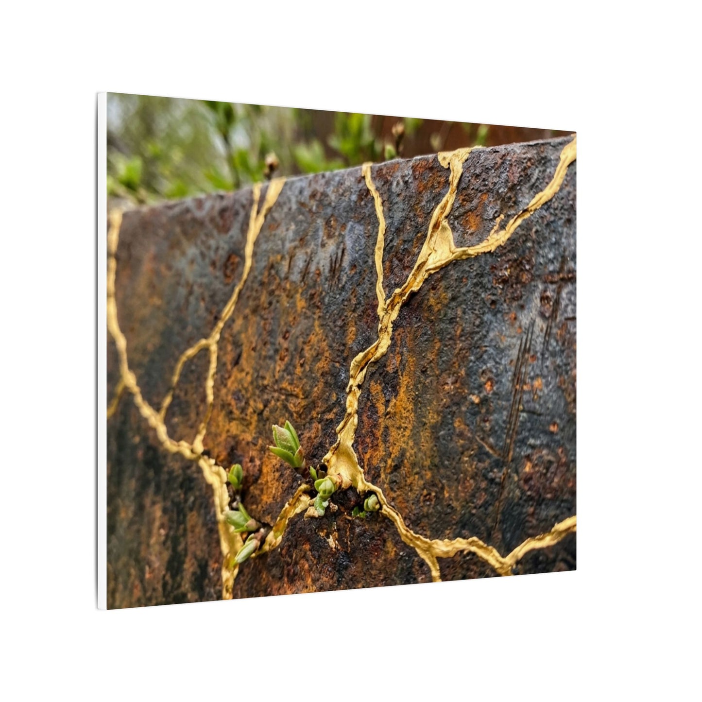 Mono No Aware Rust Patina Canvas Art - Kintsugi Gold Repair