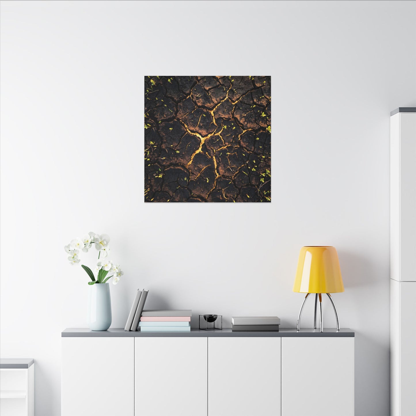Cracked Earth Moody Minimal Canvas Art | Sophisticated Dark Japandi Art