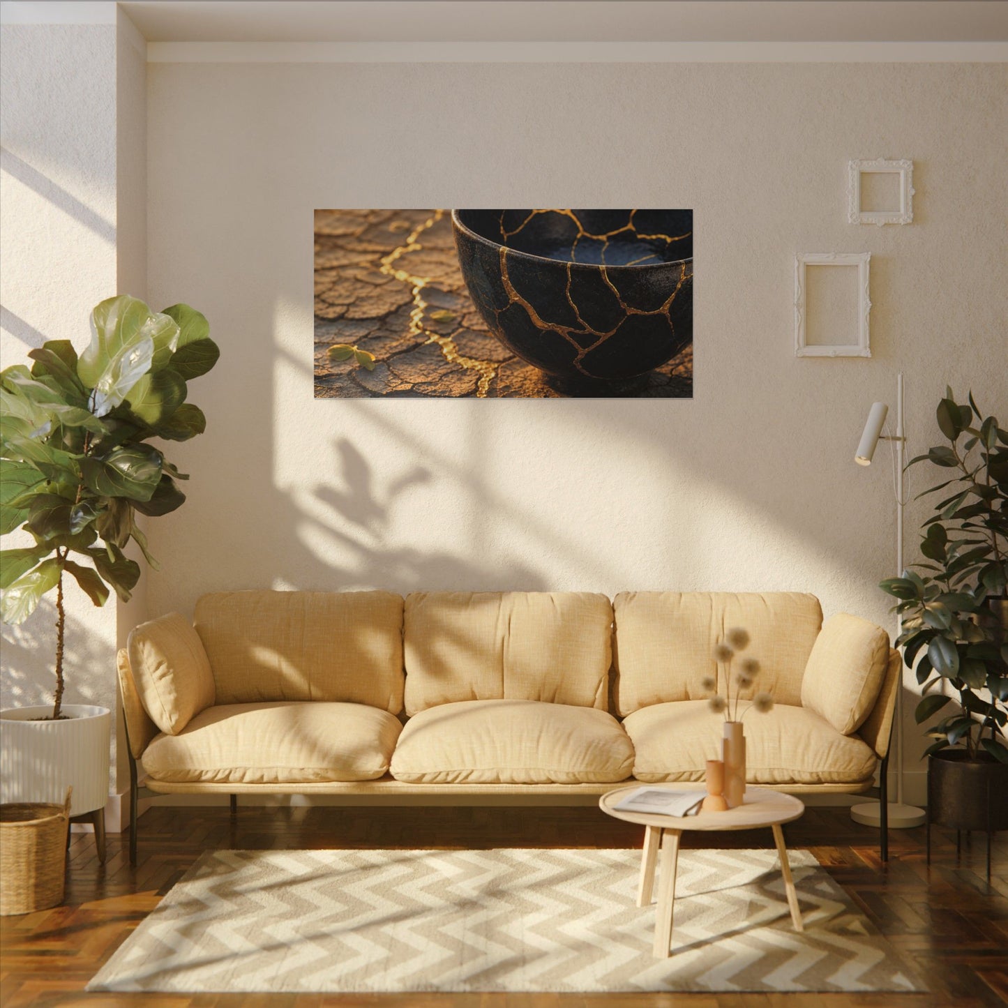 Golden Hour Cracked Earth Canvas Art - Kintsugi Fukinsei