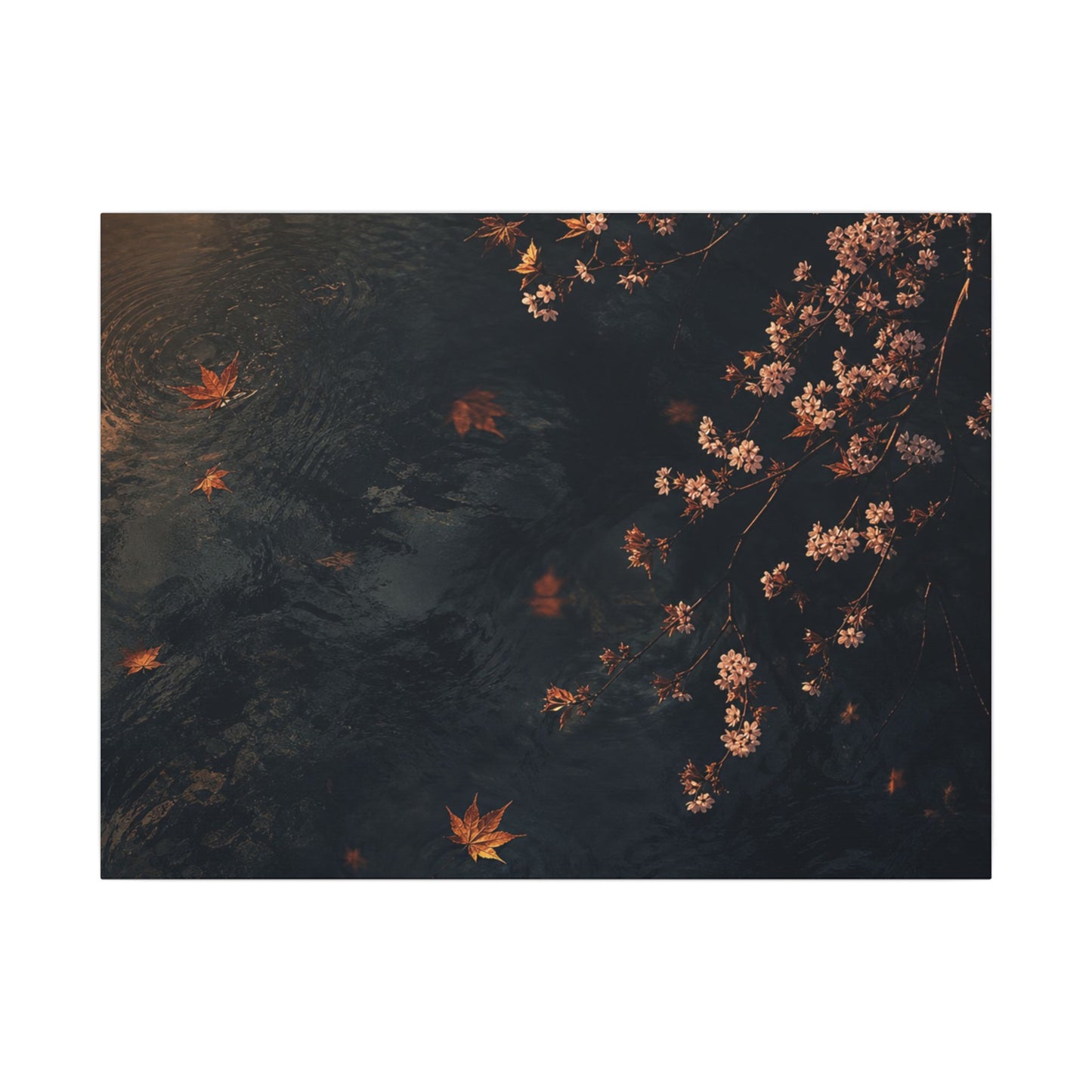 Golden Hour Cherry Blossom Canvas Art - Dark Japandi Kanso