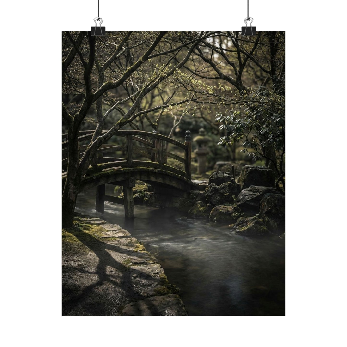 Bold Wooden Bridge Wall Art Print - Shadow Zen Dark Japandi