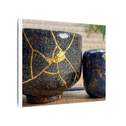 Tea Ceremony Crackle Gold Canvas Art | Philosophical Kintsugi Art