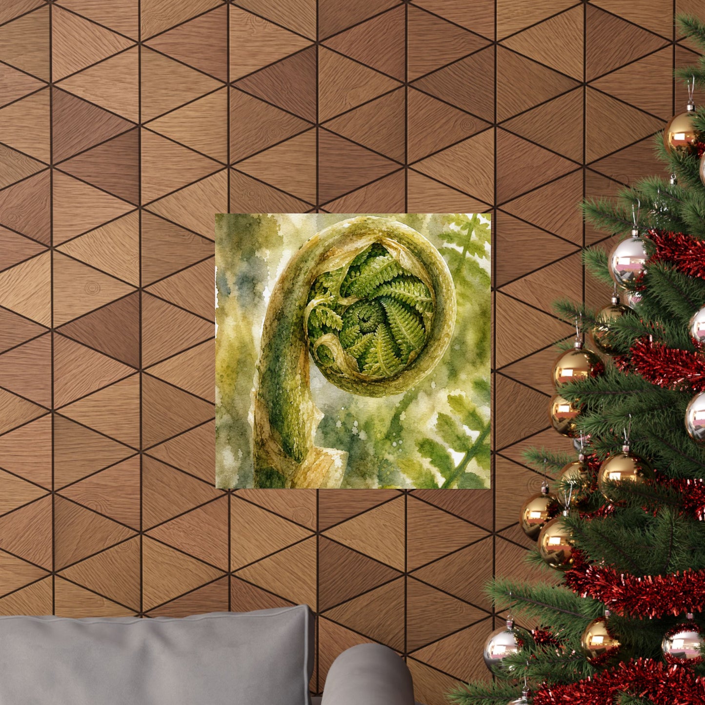 Elegant Fern Unfurling Wall Art Print - Watercolor Japandi