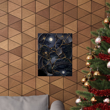 Summer Moonlit Garden Gold Repair Wall Art Print | Philosophical Decor