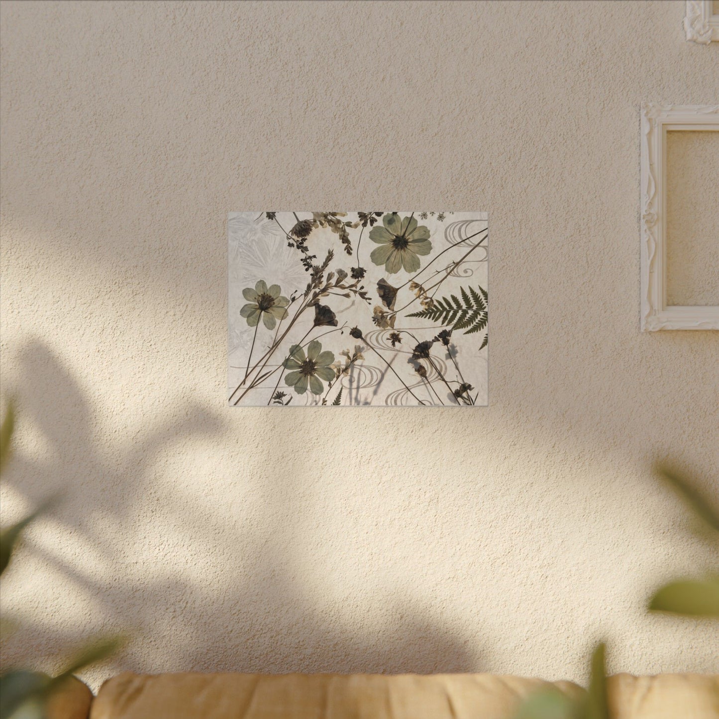 Japandi Dried Flowers in Golden Hour | Japanese Pattern Canvas Art