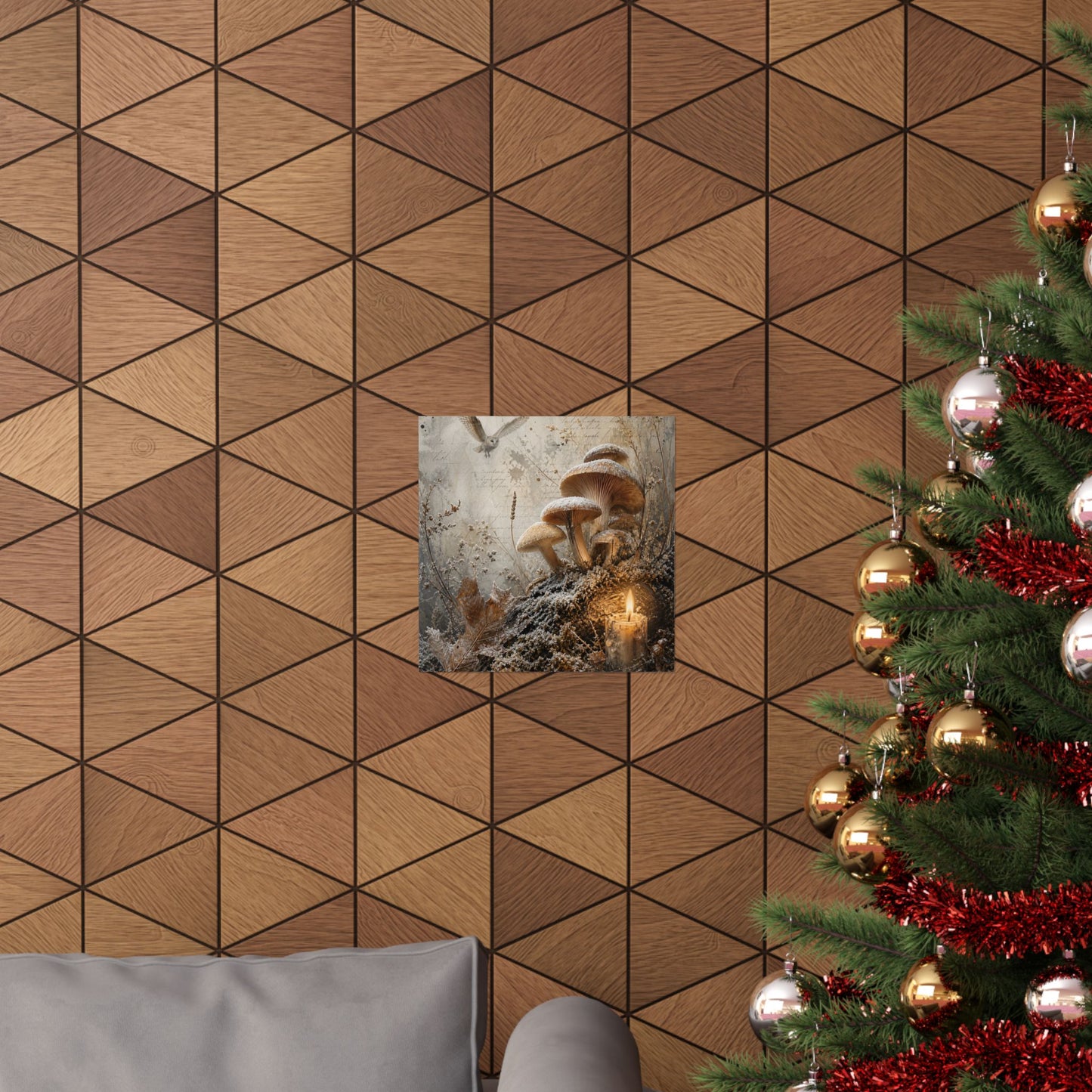 Winter Wild Mushrooms Texture Wall Art Print | Elegant Decor