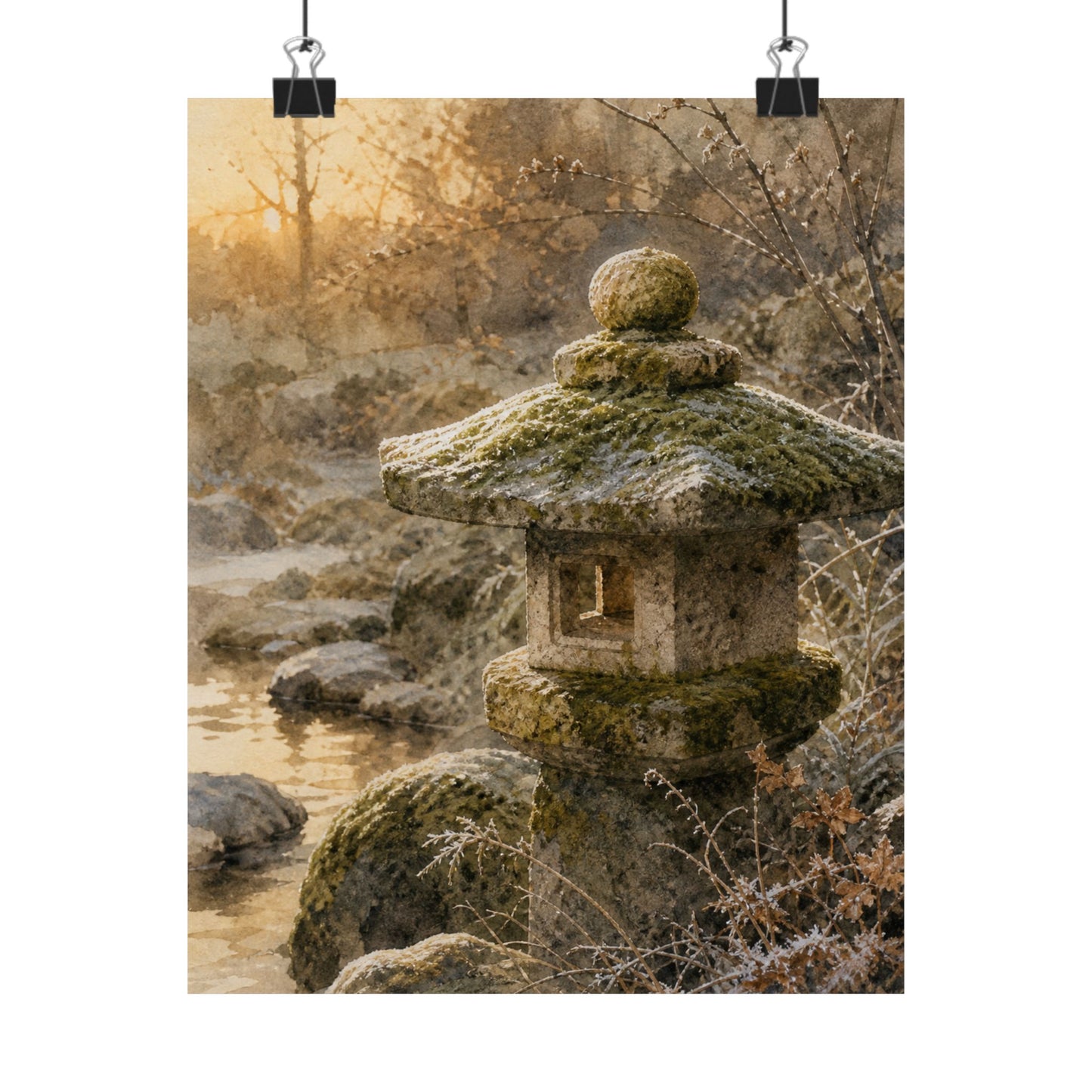 Winter Stone Lantern Watercolor Wall Art Print | Neutral Decor