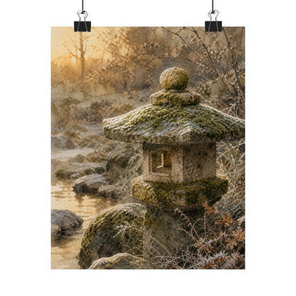 Winter Stone Lantern Watercolor Wall Art Print | Neutral Decor