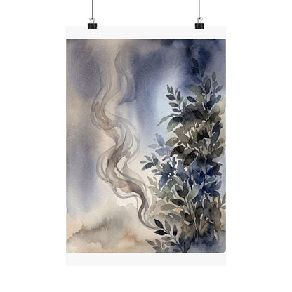 Japandi Incense Smoke in Moonlight | Watercolor Wall Art Print