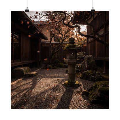 Autumn Stone Lantern Shadow Zen Wall Art Print | Moody Decor