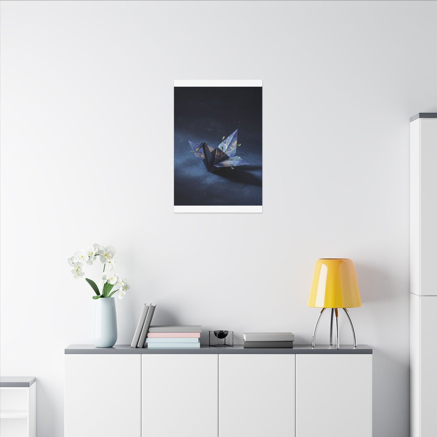 Kintsugi Paper Fold in Moonlight | Crackle Gold Canvas Art