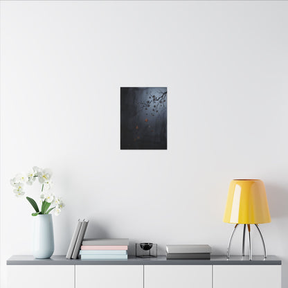 Autumn Cherry Blossom Charcoal Ink Canvas Art | Atmospheric Decor
