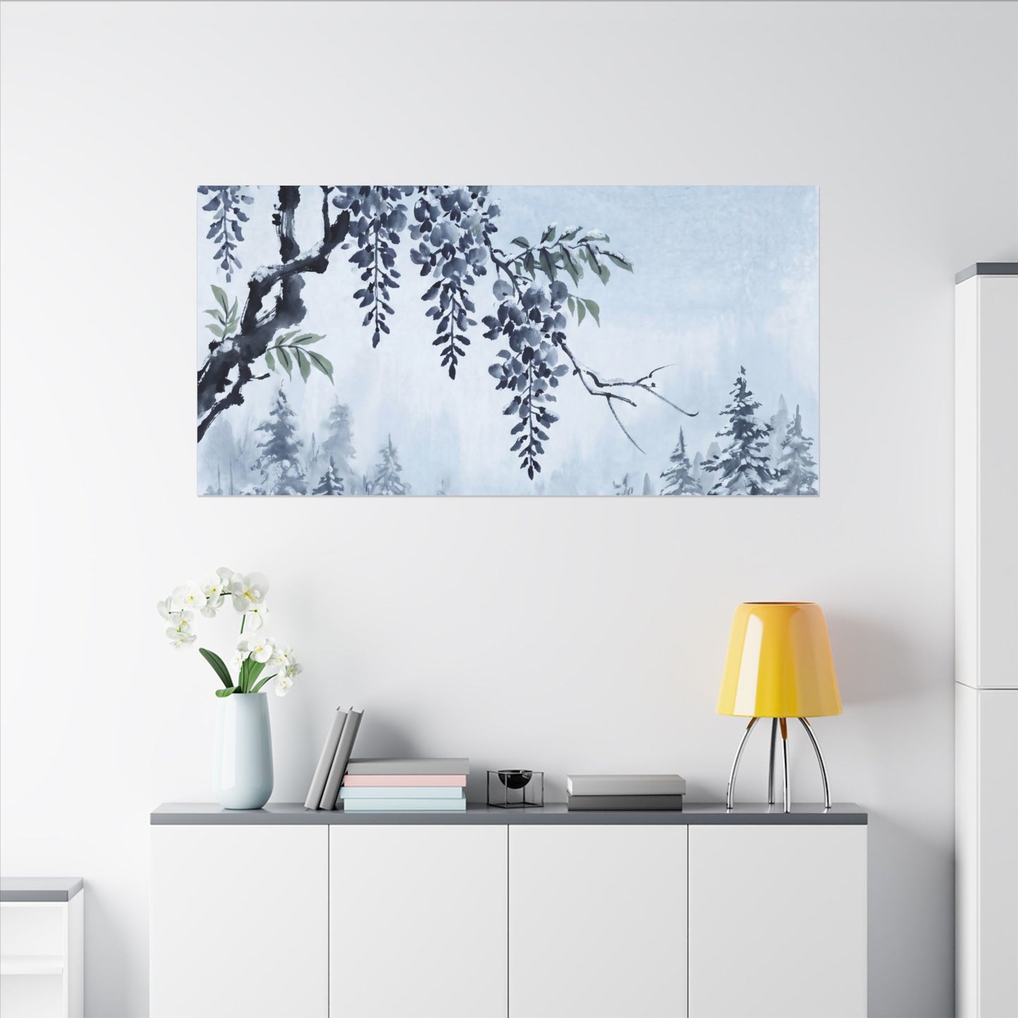 Seijaku Wisteria Canvas Art - Zen Sumi E