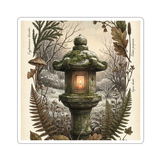 Stone Lantern Winter Sticker | Cottagecore Earthy Design Art Print