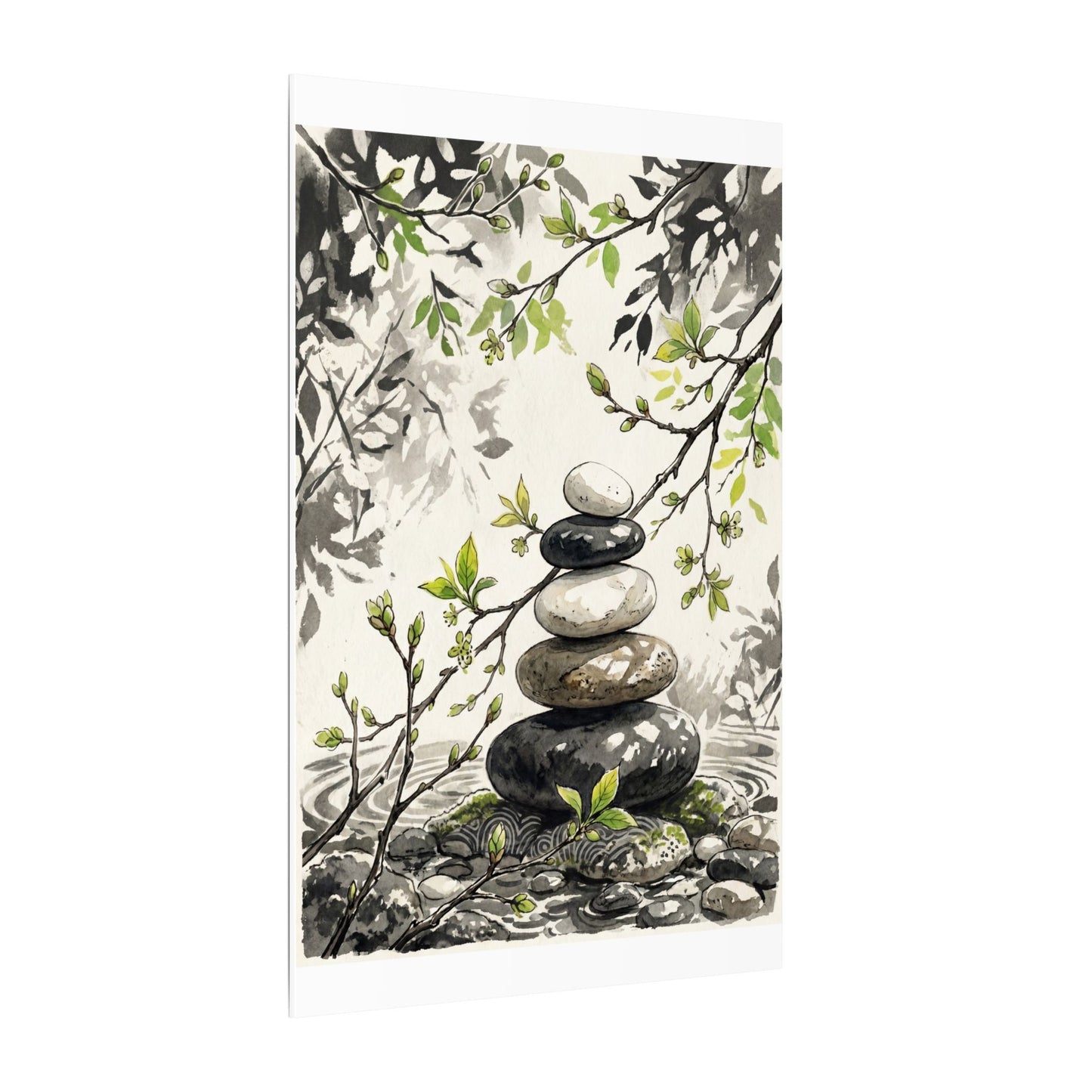 Spring River Stones Japanese Pattern Canvas Art | Elegant Decor