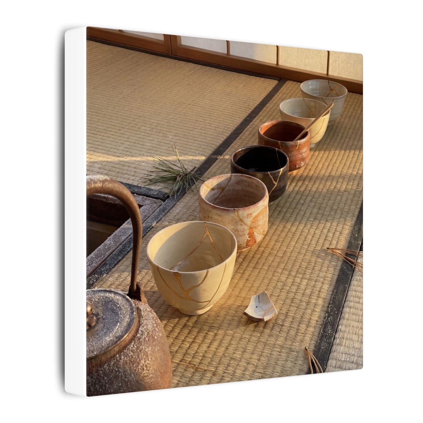 Kintsugi Tea Ceremony in Golden Hour | Gold Repair Canvas Art
