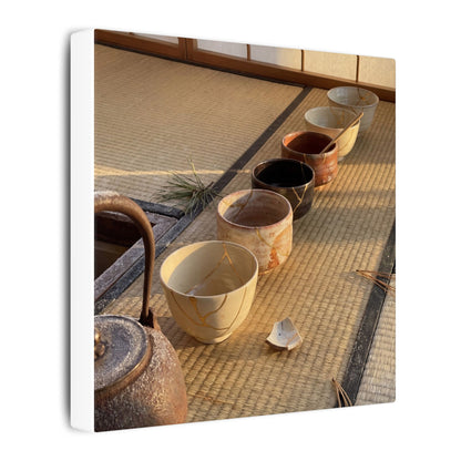 Kintsugi Tea Ceremony in Golden Hour | Gold Repair Canvas Art