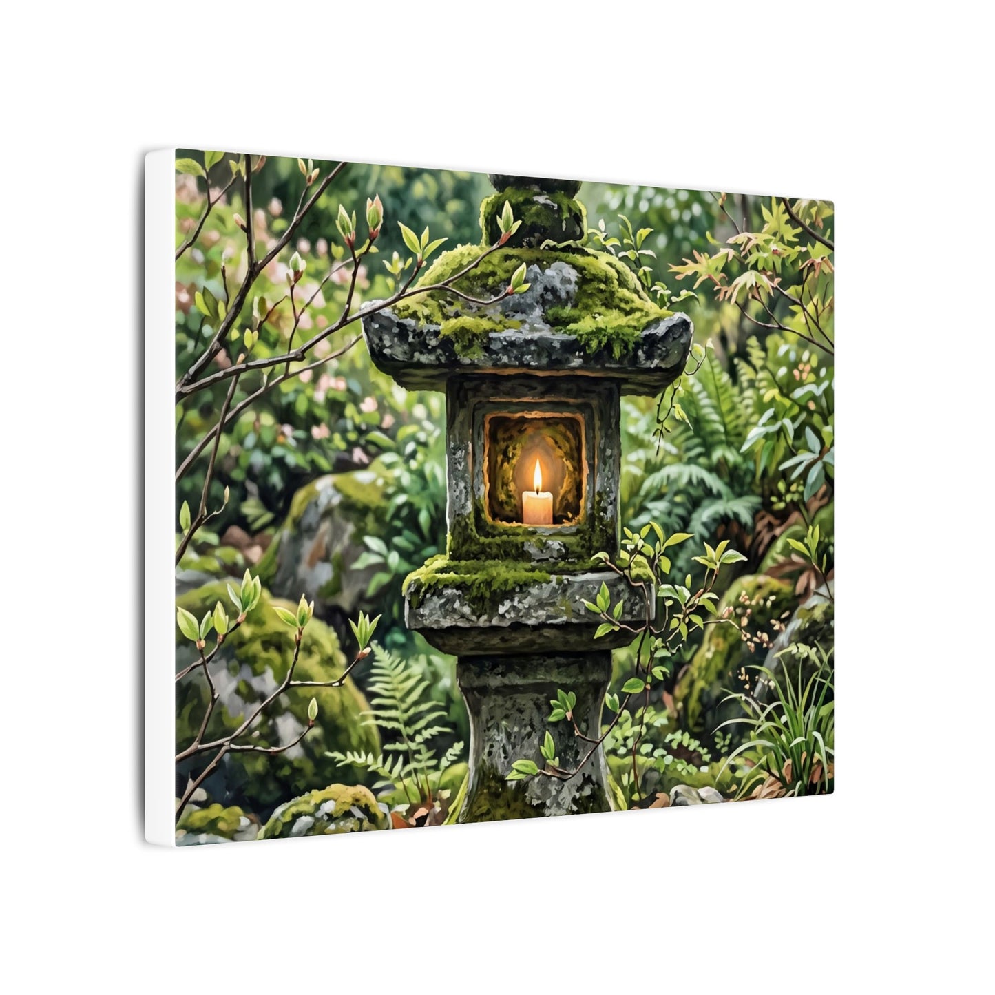 Neutral Stone Lantern Canvas Art - Japanese Pattern Japandi