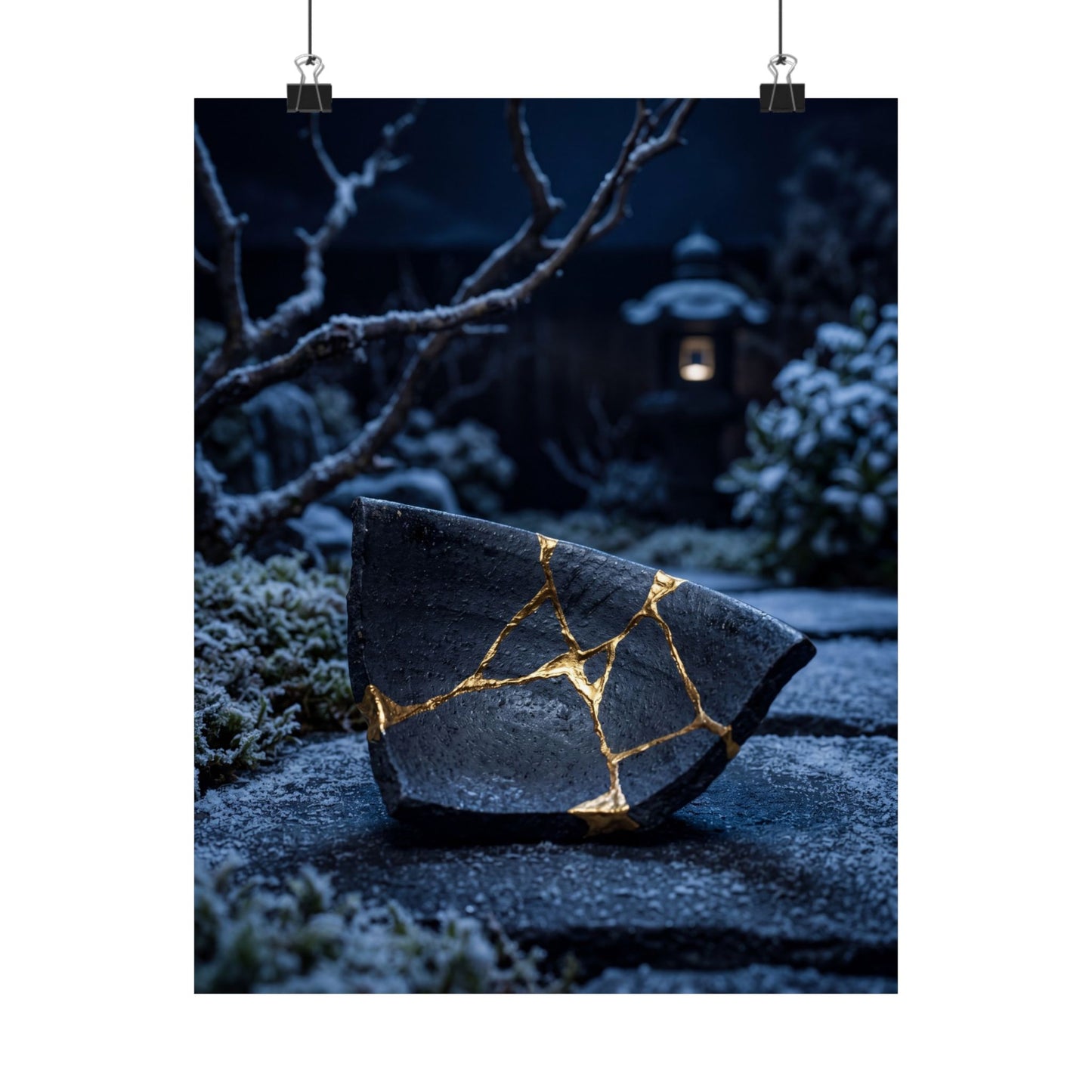 Moonlit Garden Gold Repair Wall Art Print | Healing Kintsugi Art