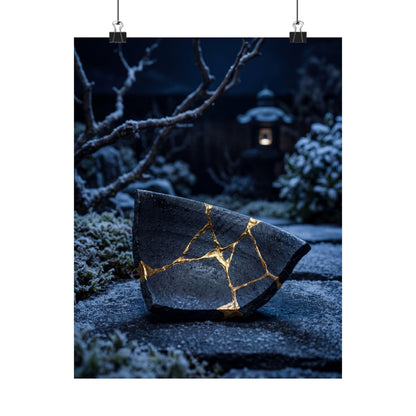 Moonlit Garden Gold Repair Wall Art Print | Healing Kintsugi Art