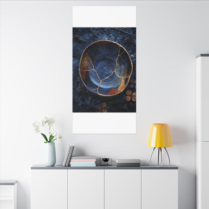 Kintsugi Ceramic Bowl in Moonlight | Crackle Gold Canvas Art