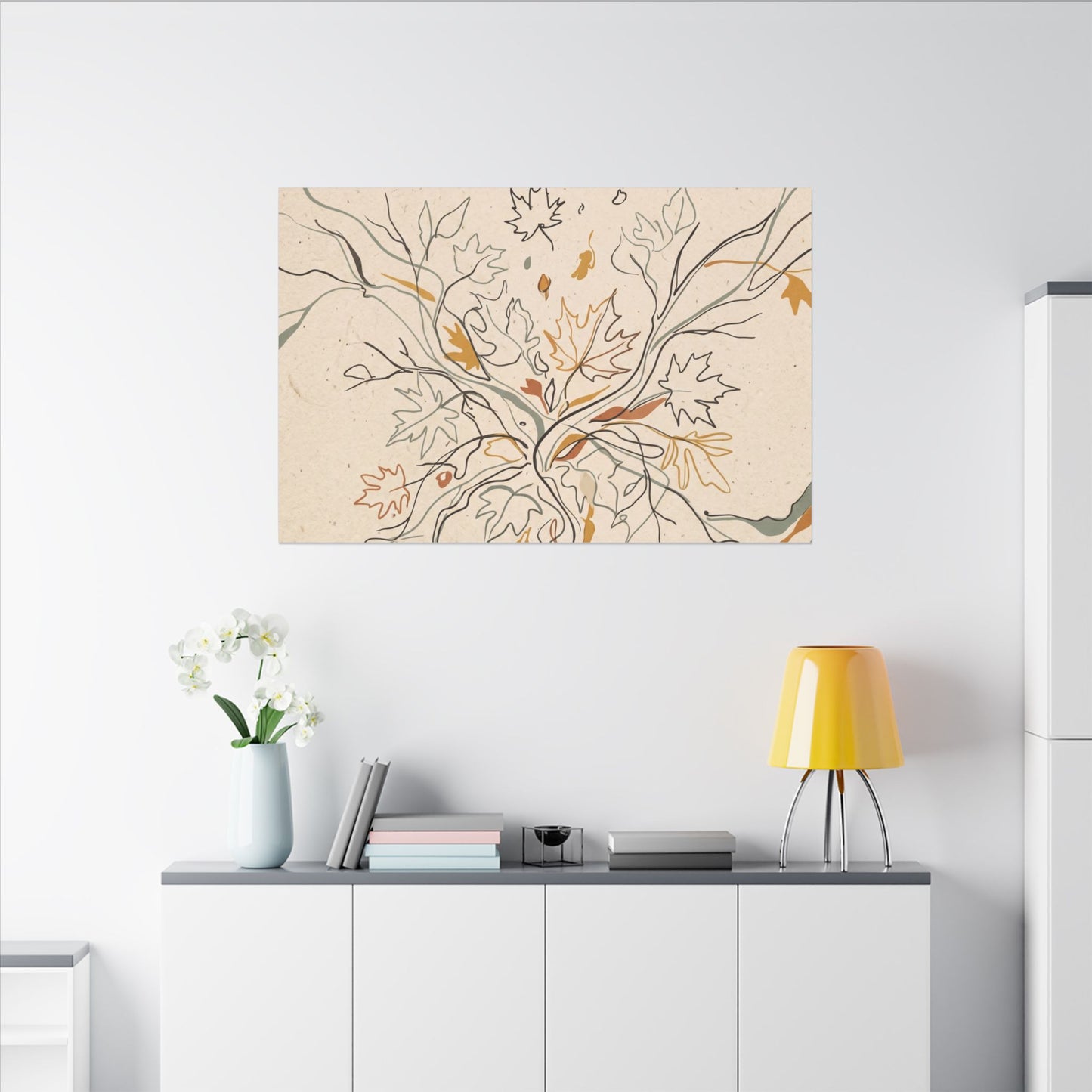 Warm Shadow Play Canvas Art - Minimal Line Japandi