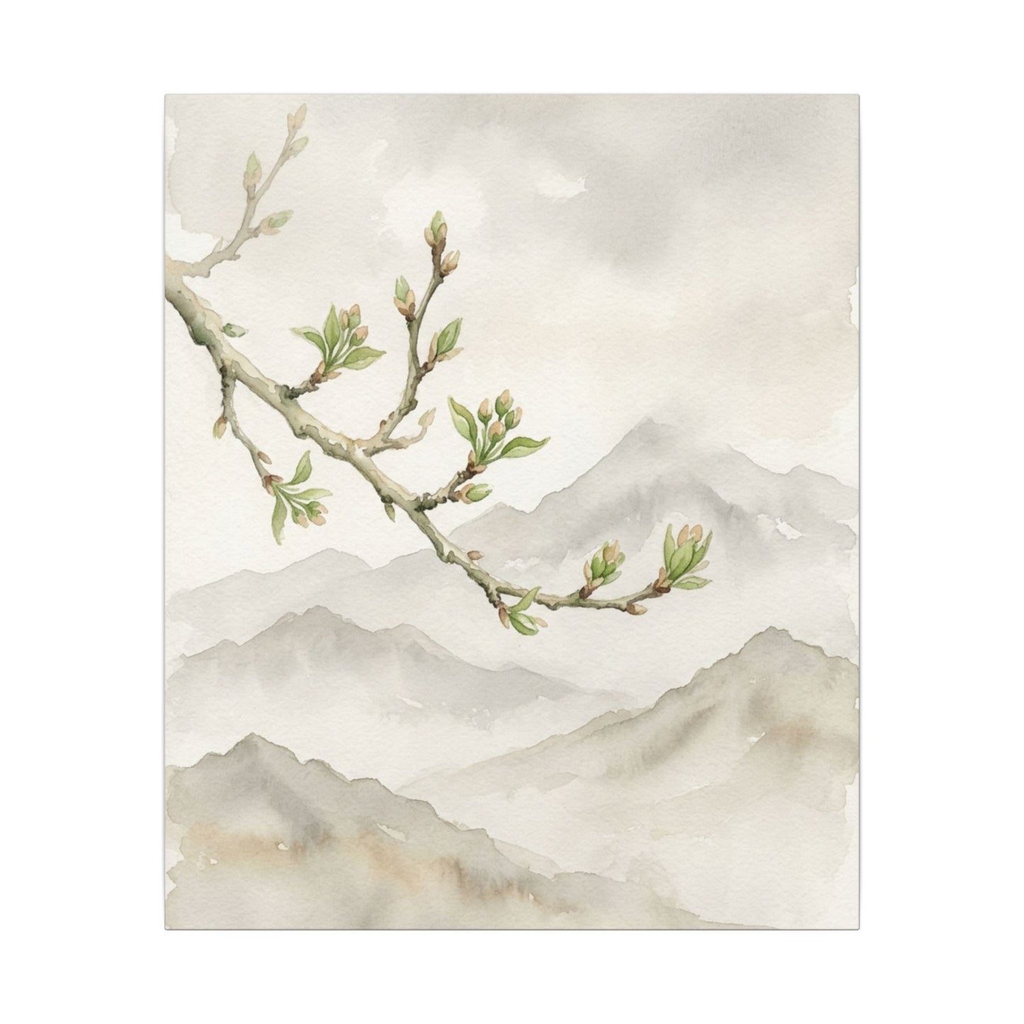 Spring Mountain Mist Watercolor Canvas Art | Cozy Decor