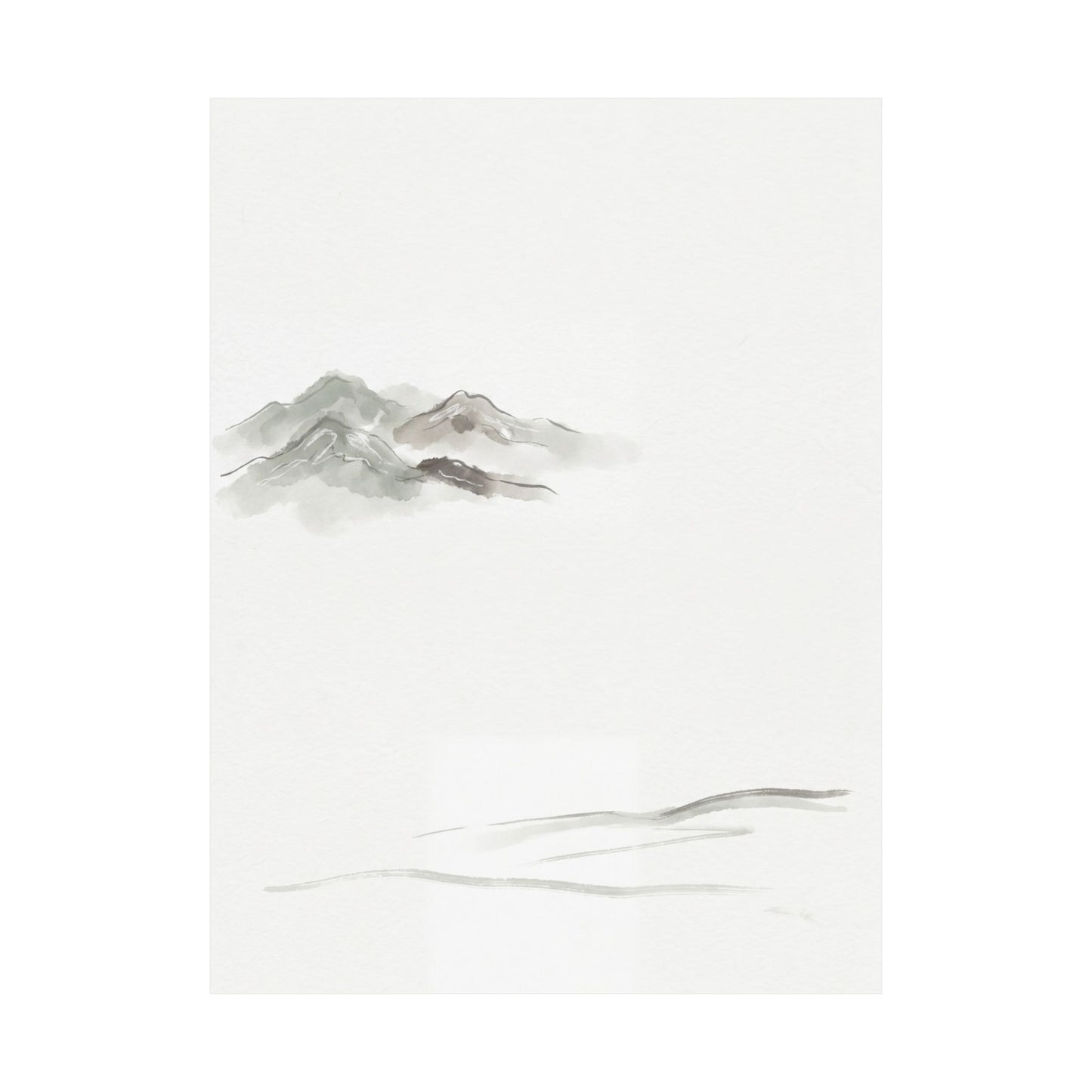 Japandi Mountain Mist in Overcast | Minimal Line Wall Art Print