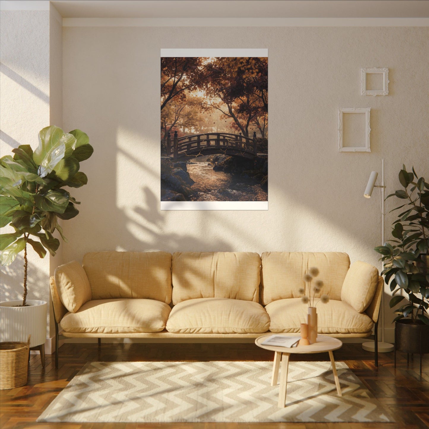Autumn Wooden Bridge Gold Vein Canvas Art | Resilient Decor