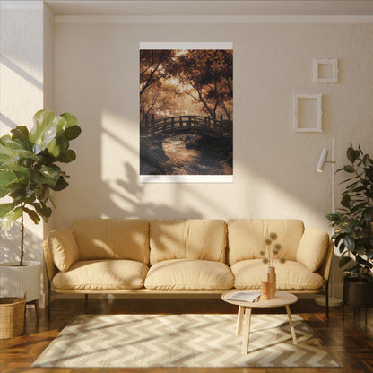 Autumn Wooden Bridge Gold Vein Canvas Art | Resilient Decor