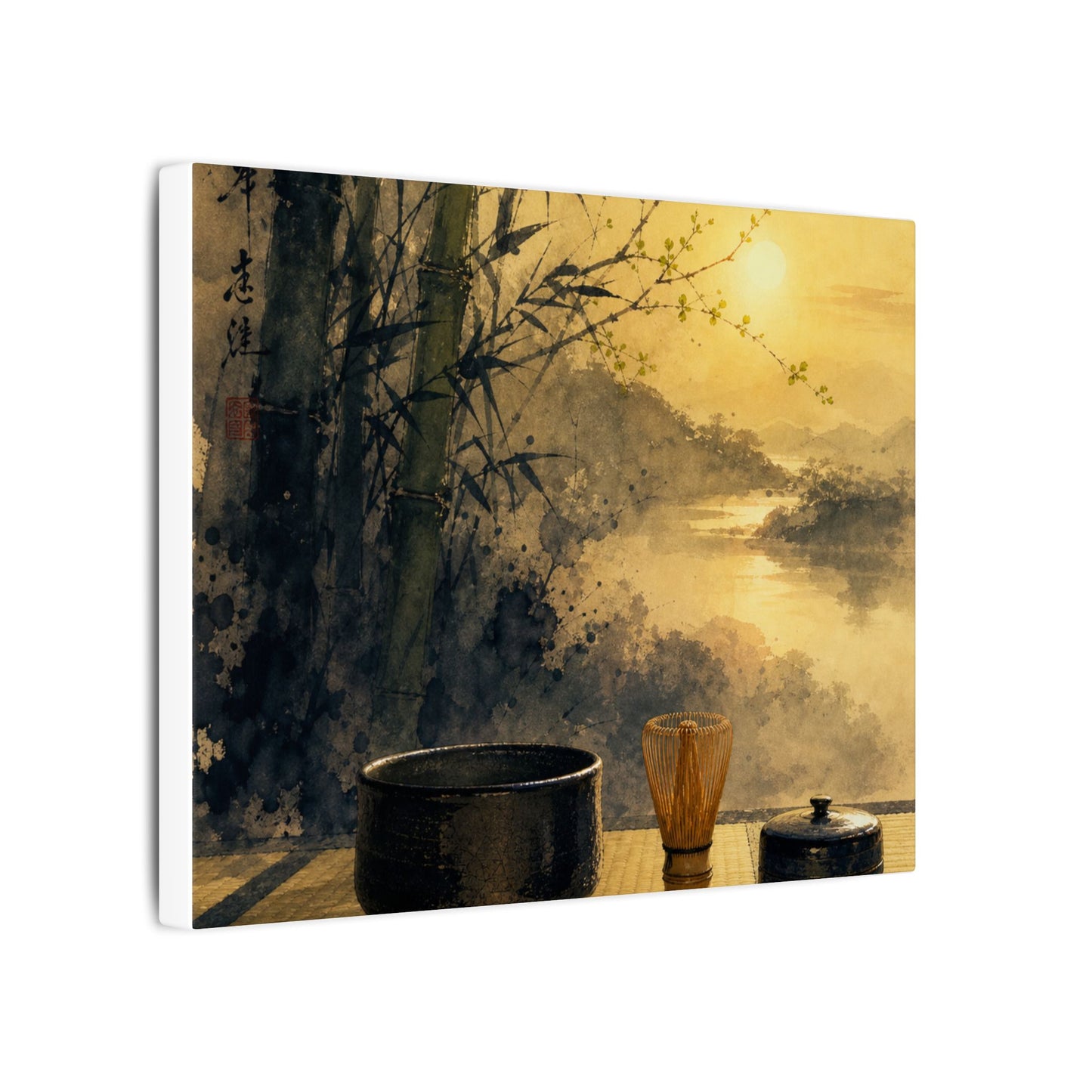 Tea Ceremony Sumi E Canvas Art | Contemplative Zen Art