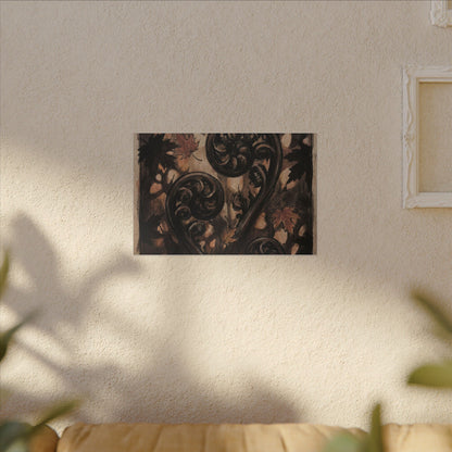 Mono No Aware Fern Unfurling Canvas Art - Dark Japandi Charcoal Ink