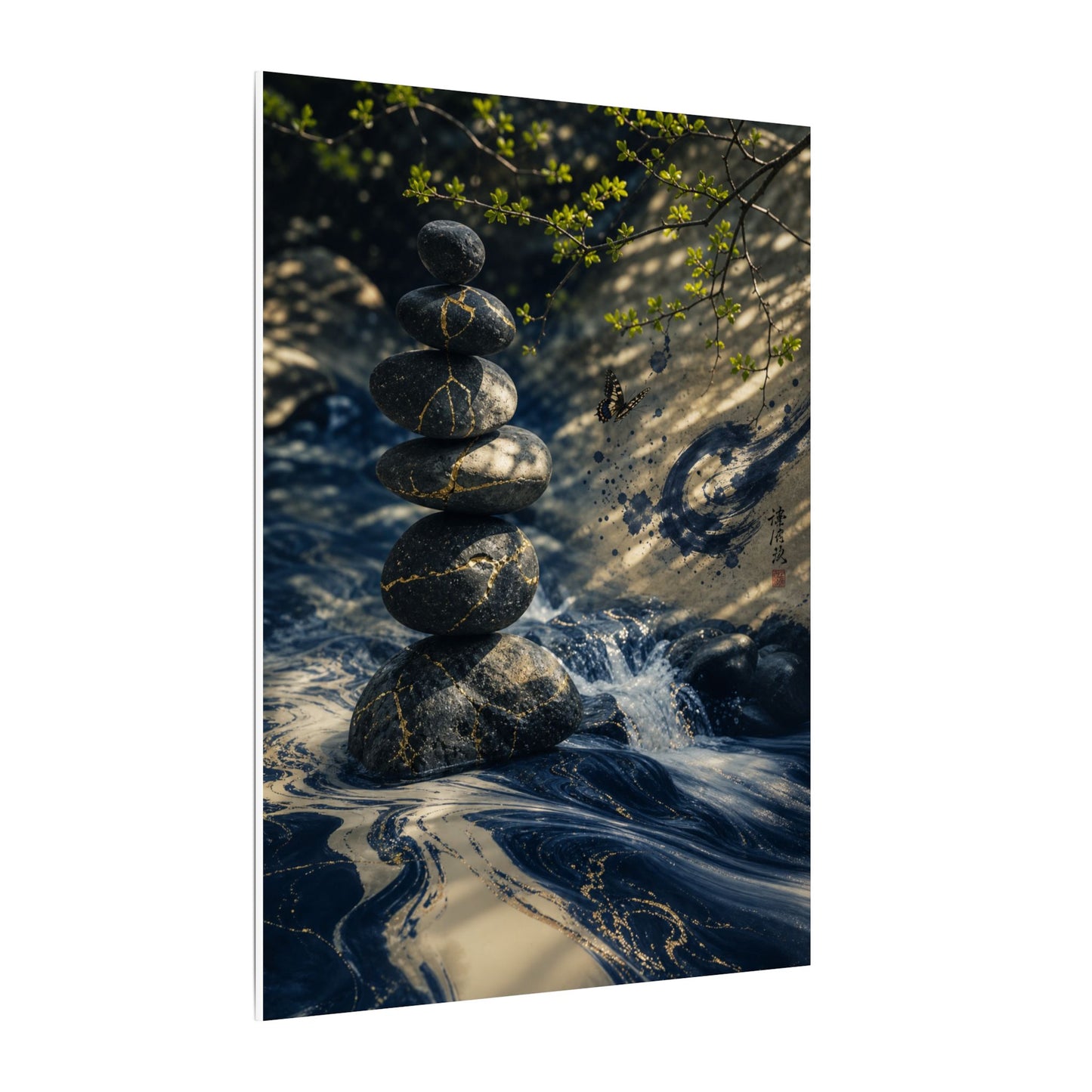 Kintsugi River Stones in Dappled | Broken Beauty Canvas Art