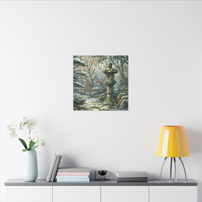Stone Lantern Winter Canvas Art | Japandi Warm Design