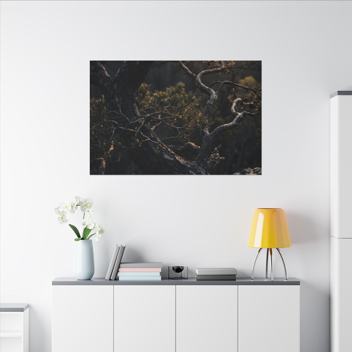Moody Pine Tree Canvas Art - Moody Minimal Dark Japandi
