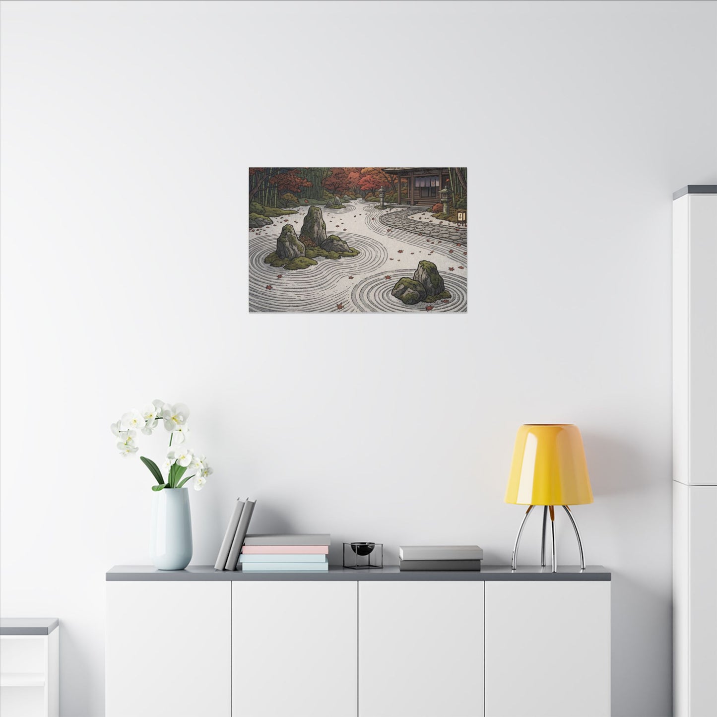 Autumn Rock Garden Ukiyo E Inspired Canvas Art | Peaceful Decor