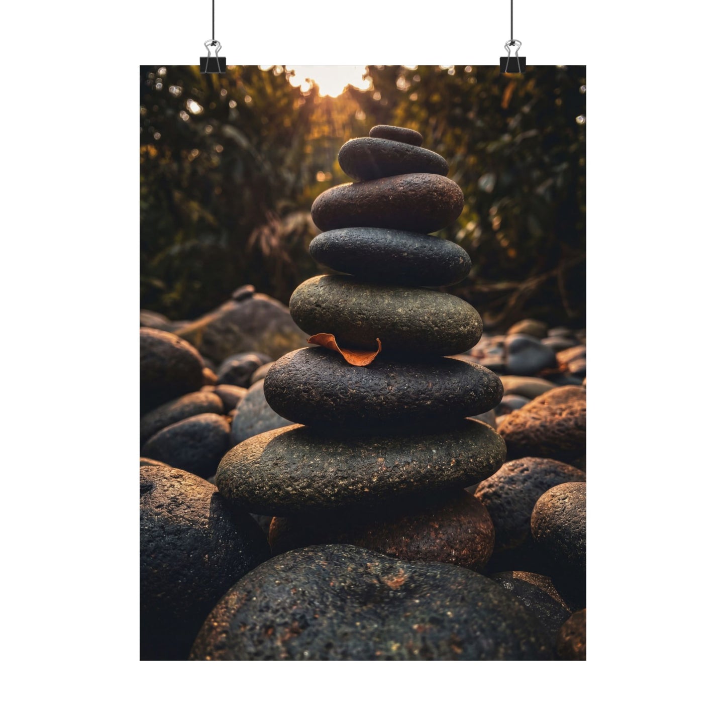 River Stones Wall Art Print | Summer Dark Japandi Moody Minimal Art