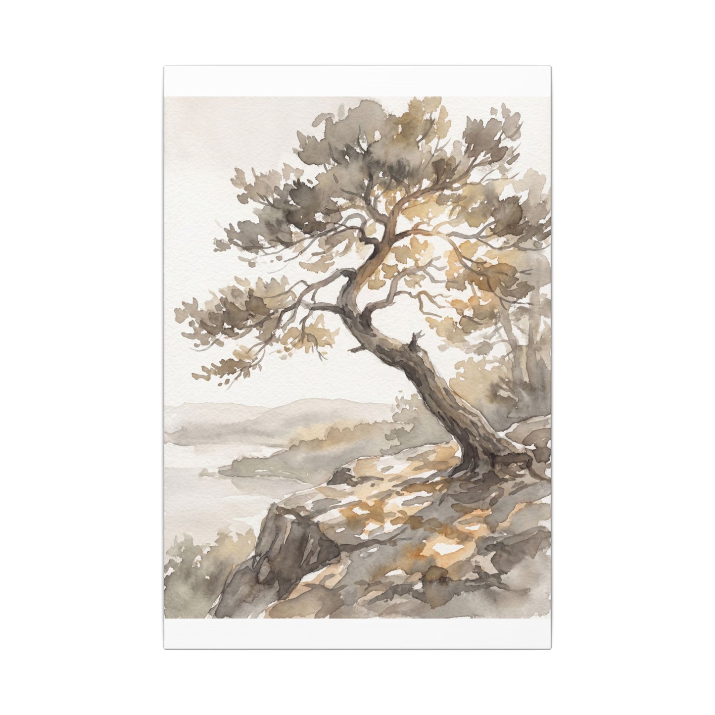 Pine Tree Watercolor Canvas Art | Elegant Japandi Art