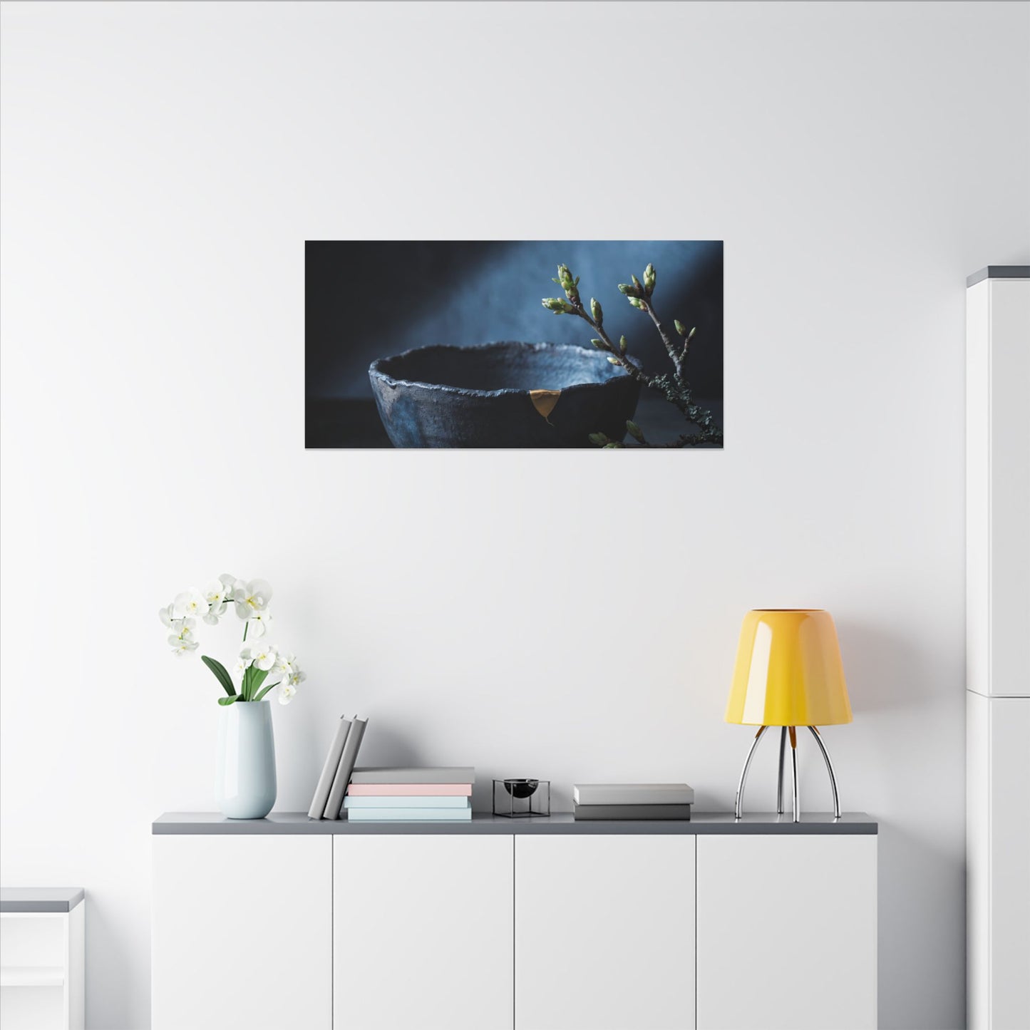 Ceramic Bowl Shadow Zen Canvas Art | Sophisticated Dark Japandi Art